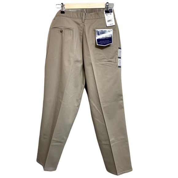 Vtg 90s Savile Row Khaki Tan Beige Wrinkle Free Pants Tag 36x30 Actual 34x29.5 - Picture 2 of 12